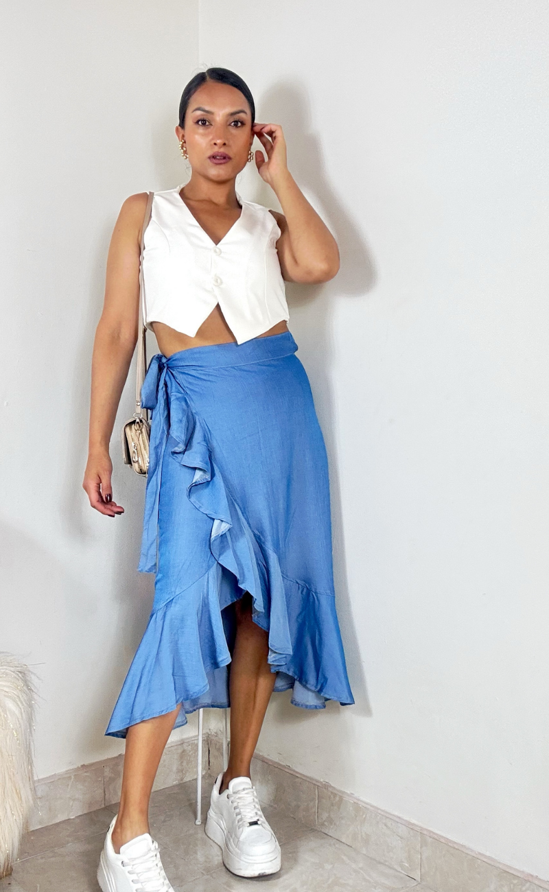 Falda midi en chambray con boleros