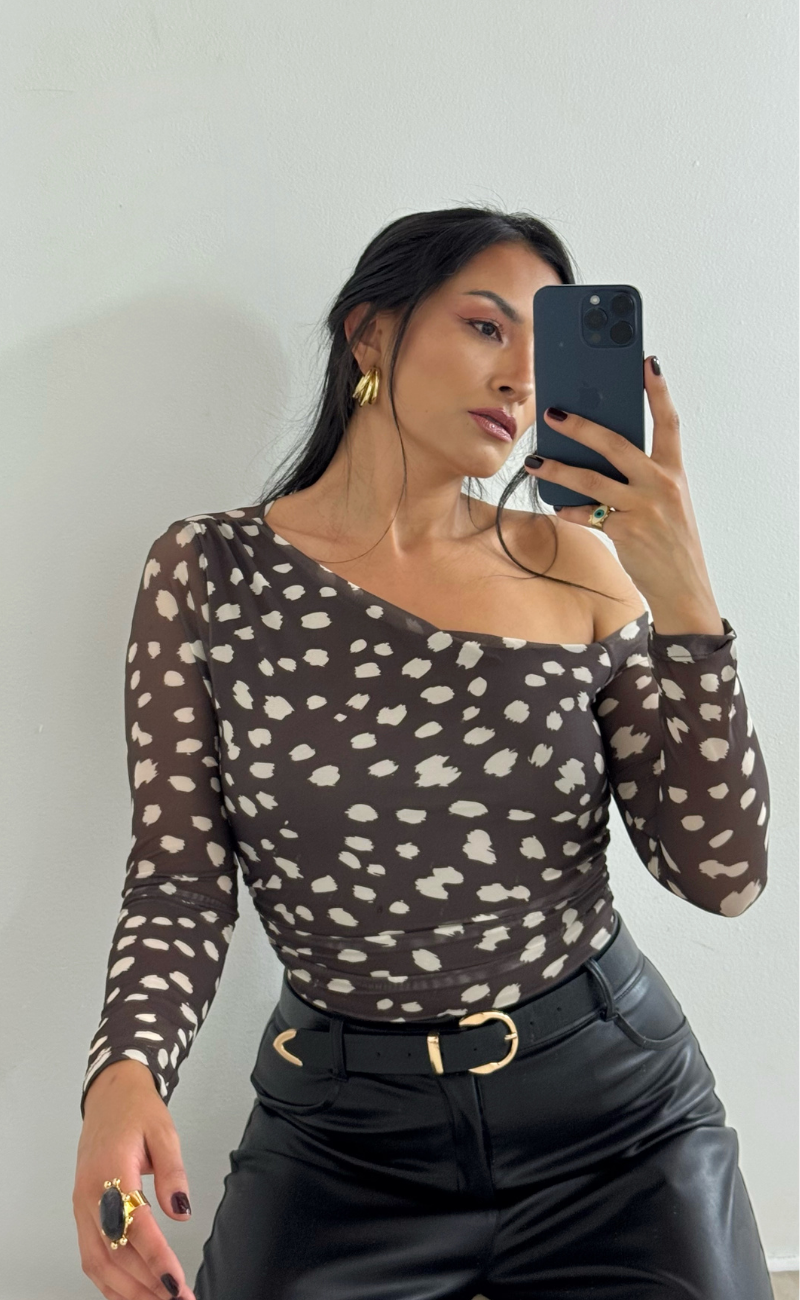 Body Asimétrico Bambi Print en Blonda Licrada – Talla Única