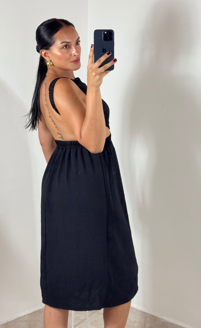 Vestido Negro Midi - Talla S