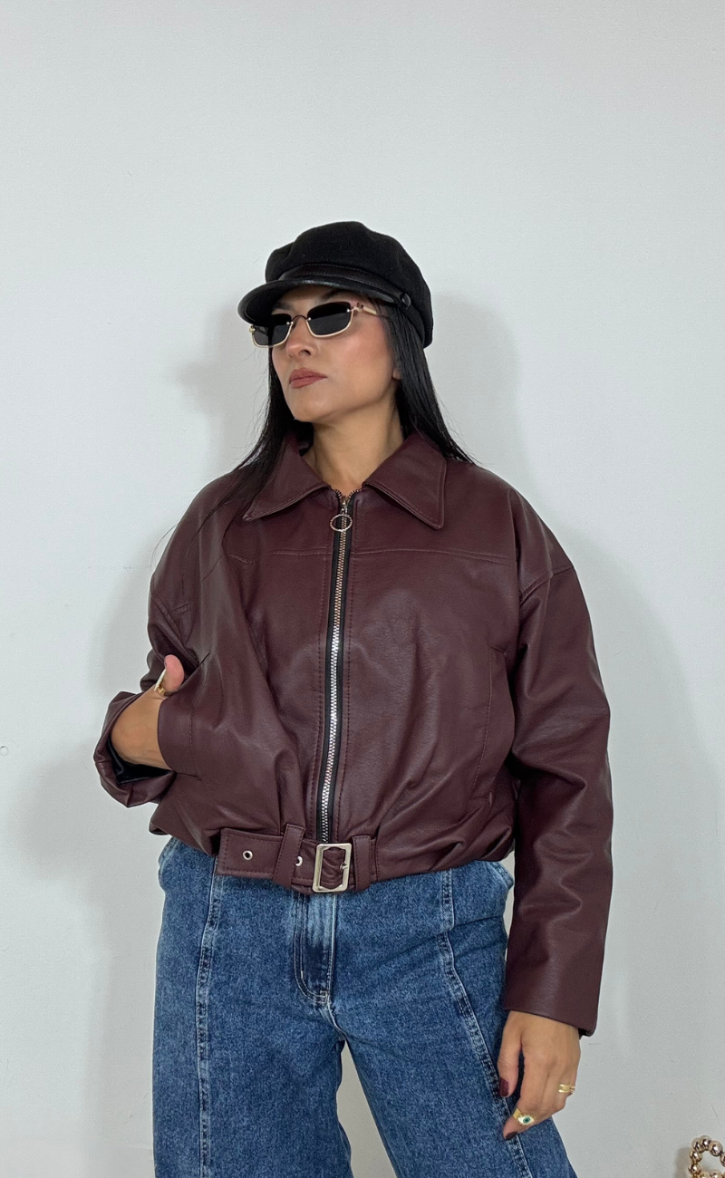 Chaqueta Bomber Cuerotex con Cuello Camisero