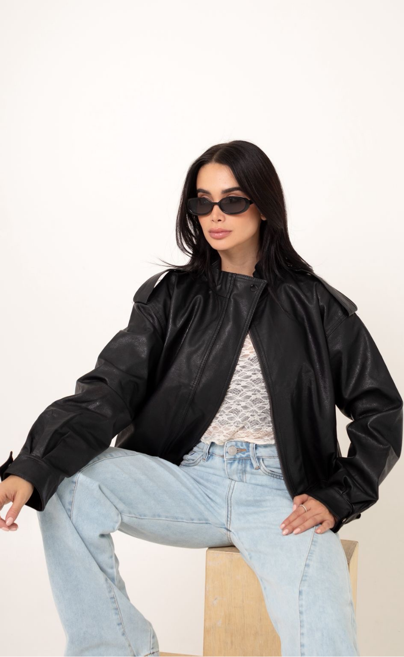 Chaqueta Bomber Efecto Cuero – Oversize Cuerotex