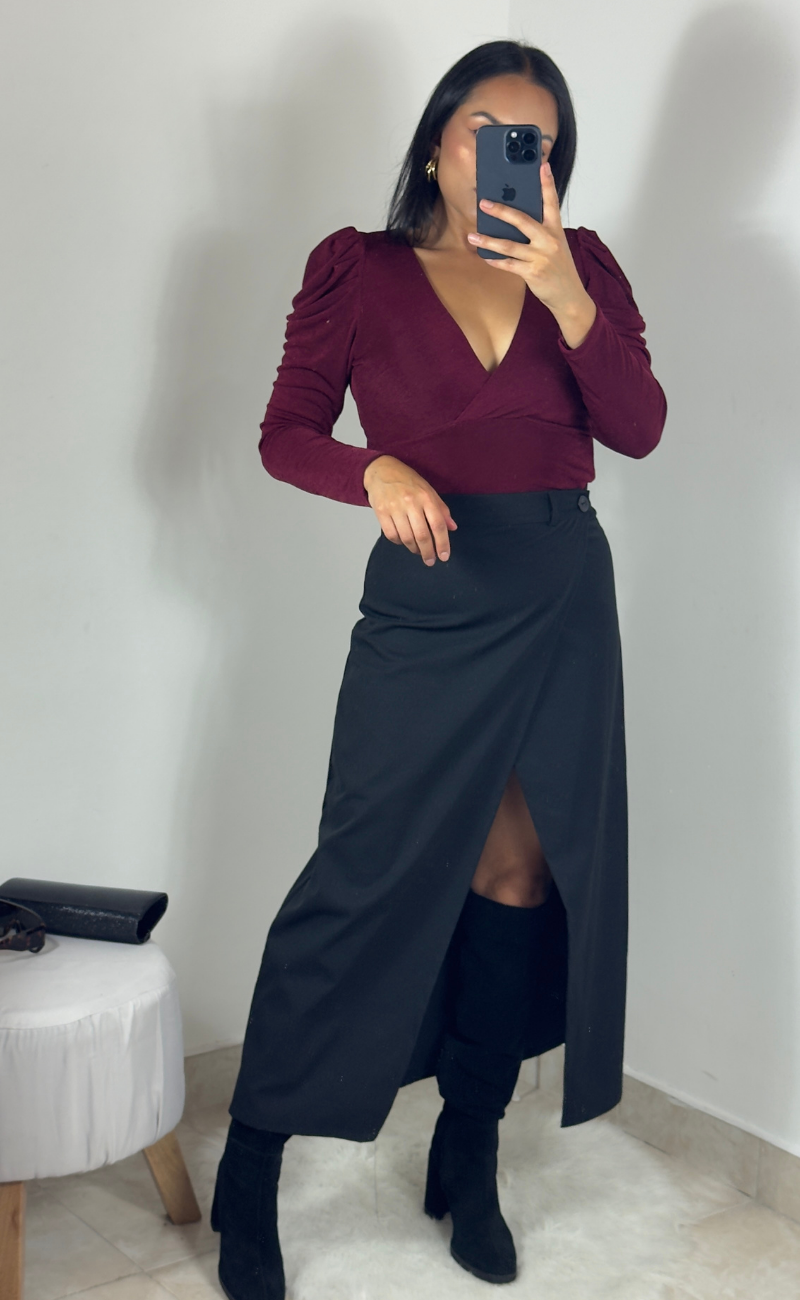 Falda “Overlay” midi en dril – negra