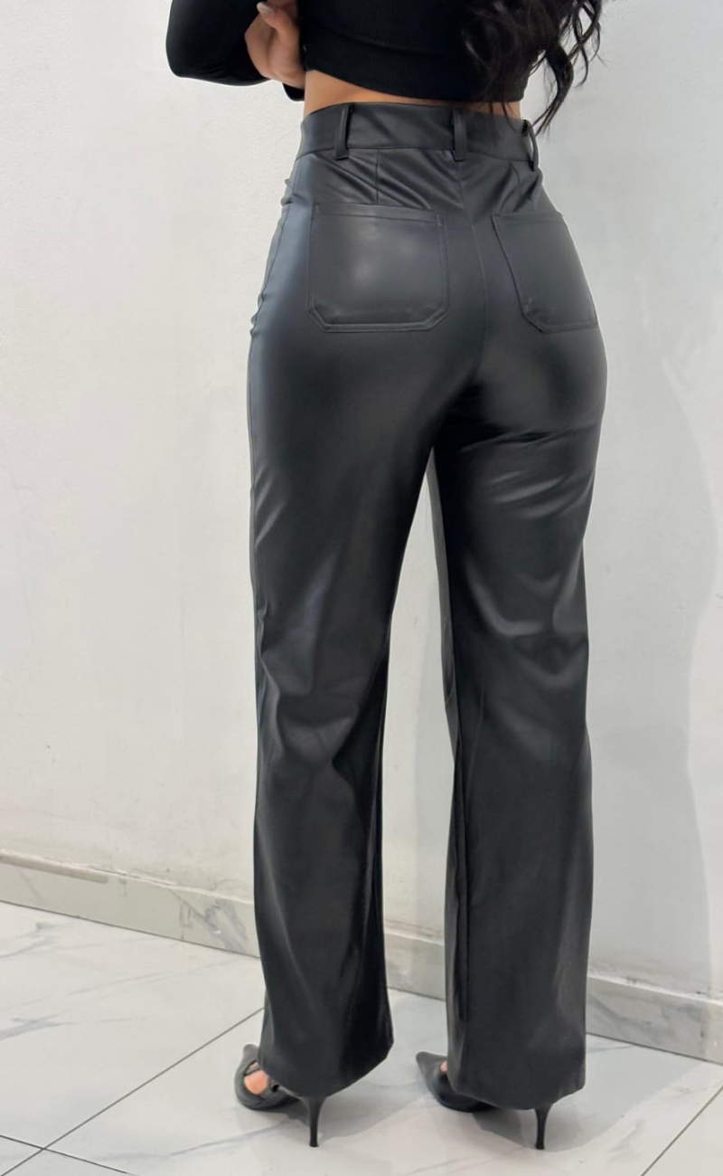 Pantalón de tiro alto en cuerotex licrado