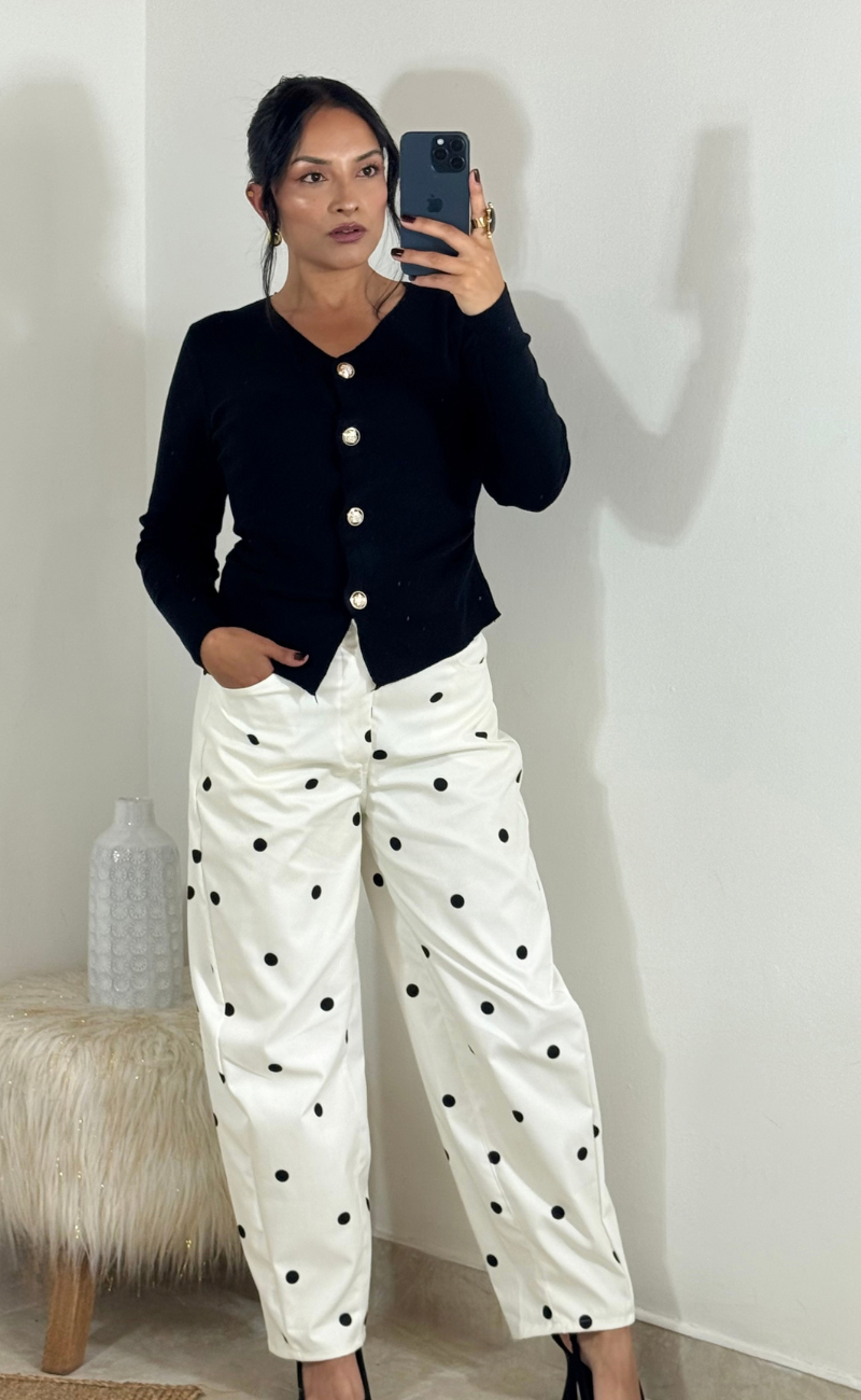 Pantalón Polka Dots en Dril Ligero Corte Barrel