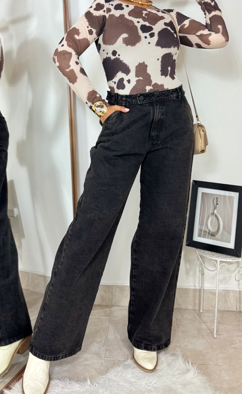 Jean wide leg gris desgastado