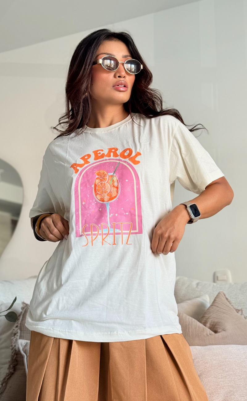 Camiseta “Aperol Vibes” oversize – marfil