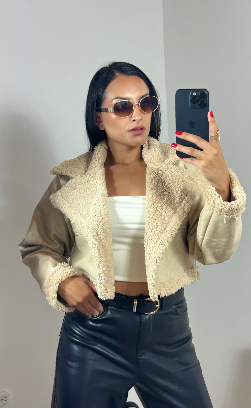 Chaqueta cuerotex afelpada- Camel