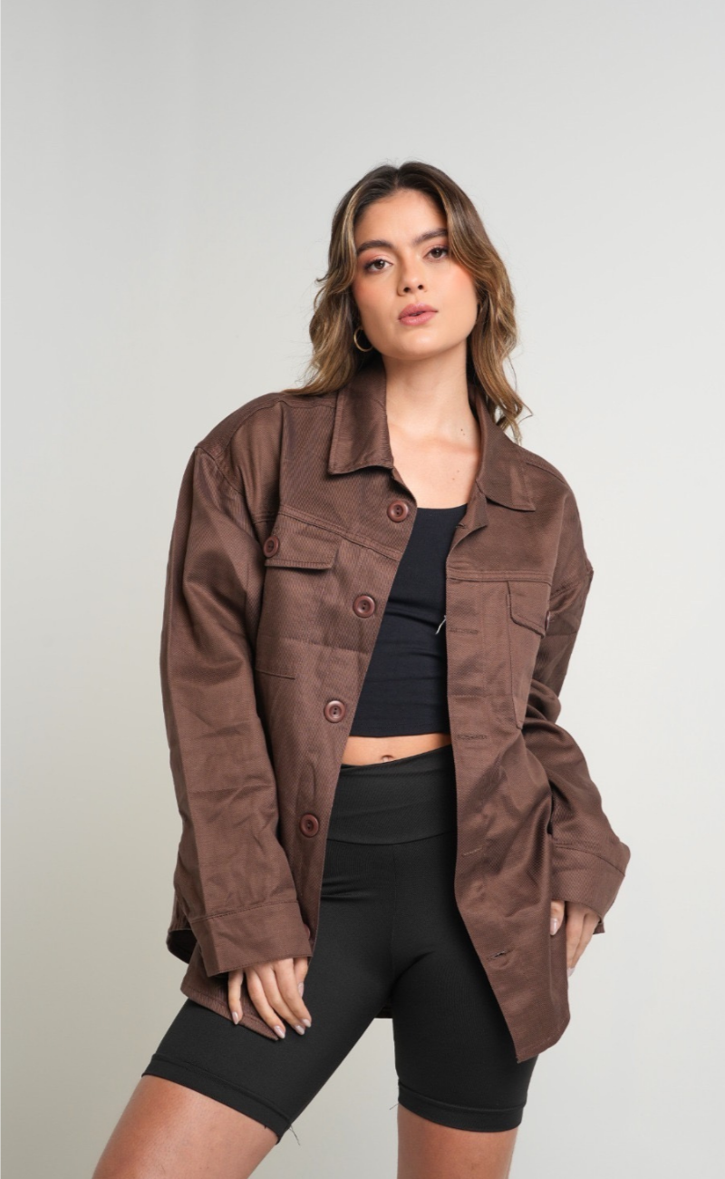 Chaqueta oversize en dril ligero- Café