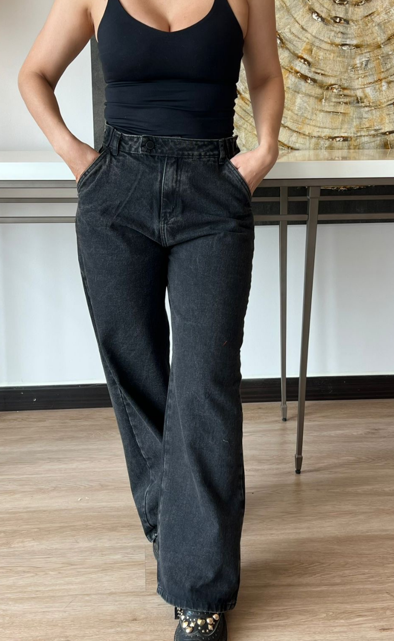 Jean wide leg gris desgastado