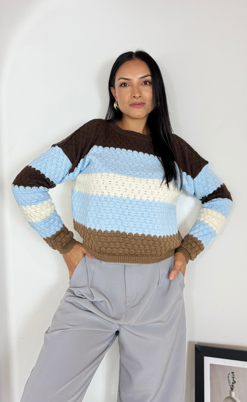 Saco de rayas azul baby – moderno, ligero y versátil