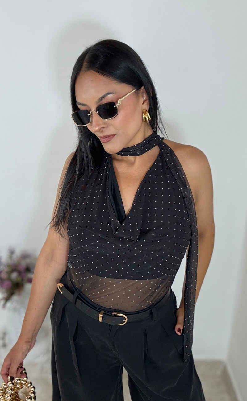 Blusa Polka Dots - Cuello Drapeado