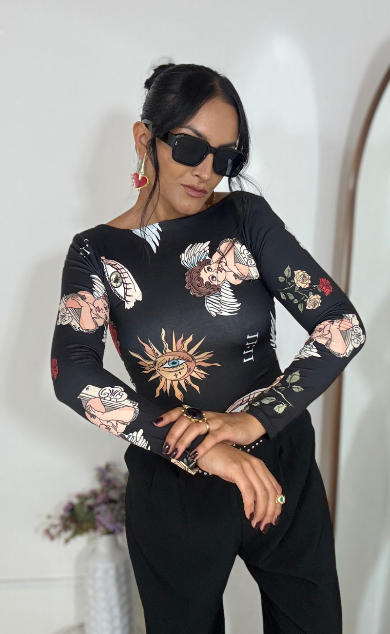 Body con estampado de ángeles