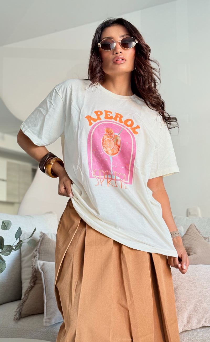 Camiseta “Aperol Vibes” oversize – marfil