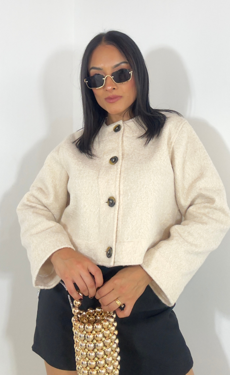 Chaqueta en paño tafetán- Beige