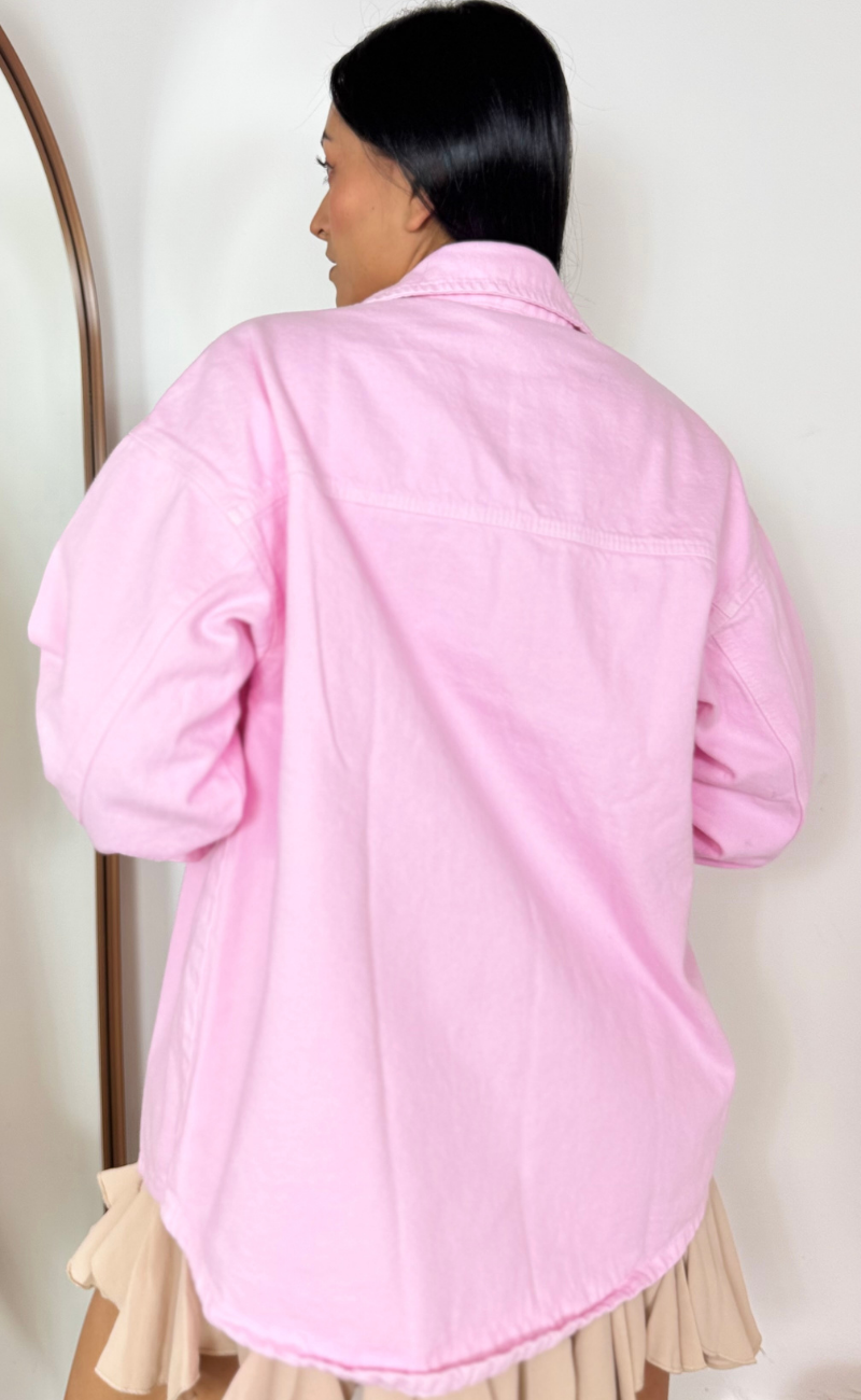 Chaqueta clásica en denim rígido-Rosado