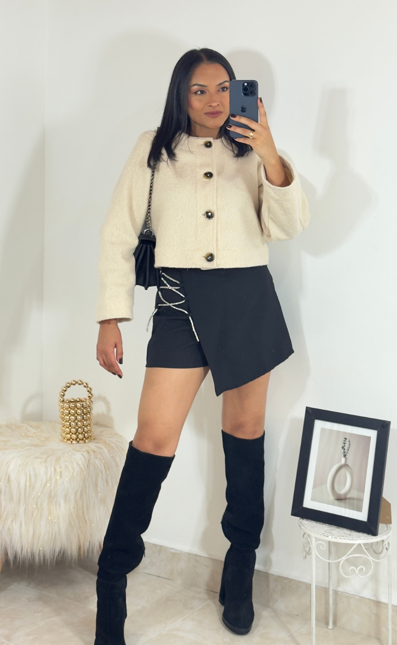 Chaqueta en paño tafetán- Beige