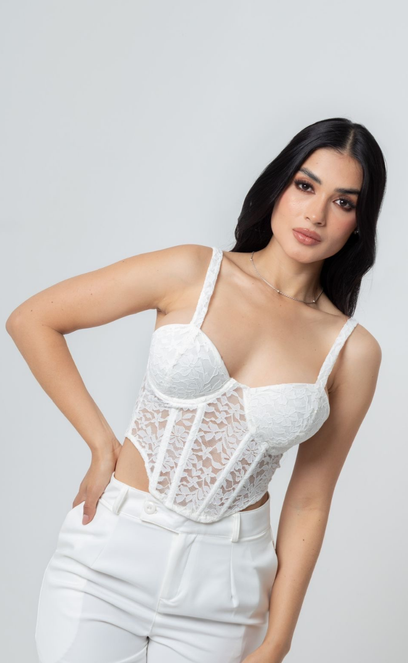 Corsé en blonda de alta calidad -Blanco