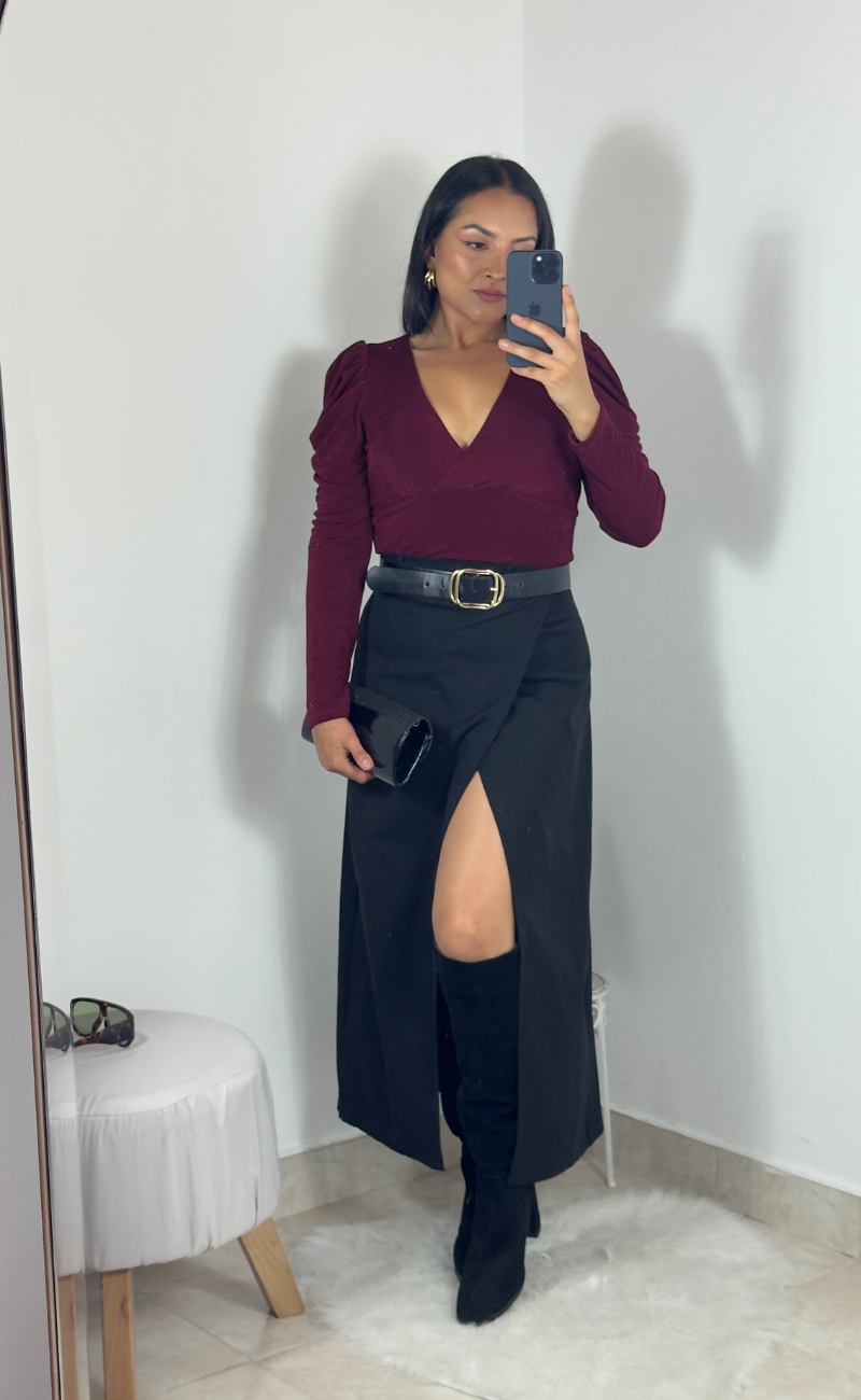 Falda “Overlay” midi en dril – negra