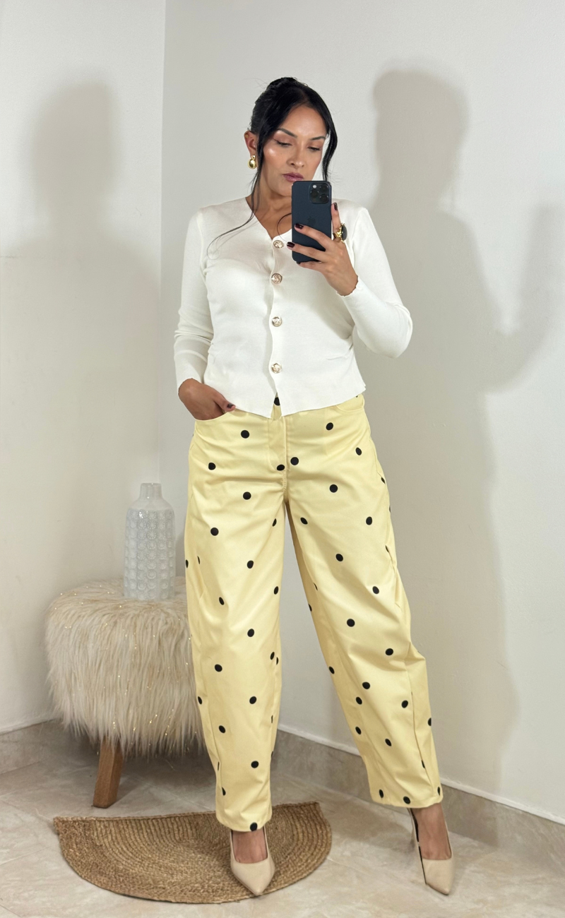 Pantalón Polka Dots en Dril Ligero Corte Barrel