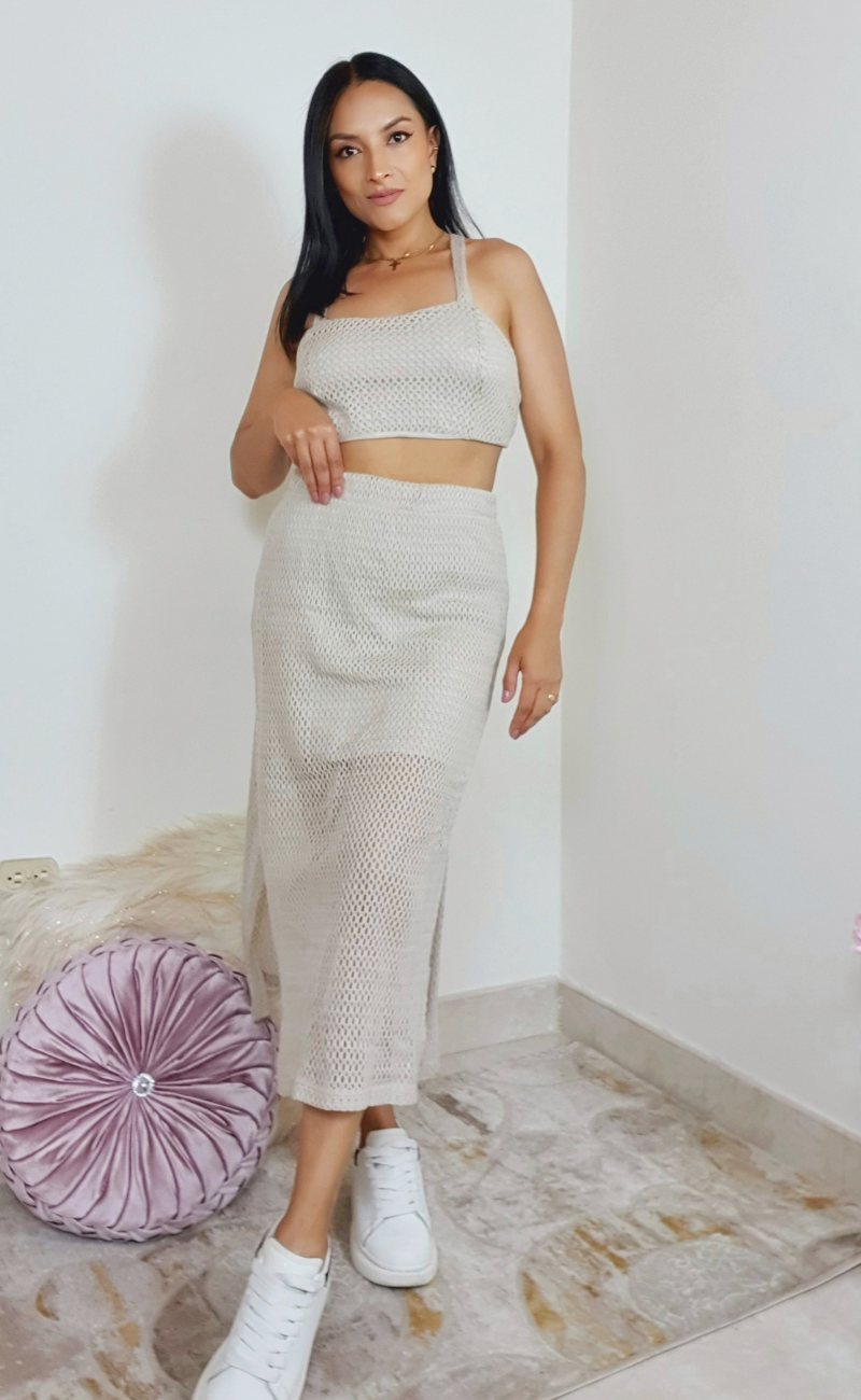 Set en crochet forrado color beige