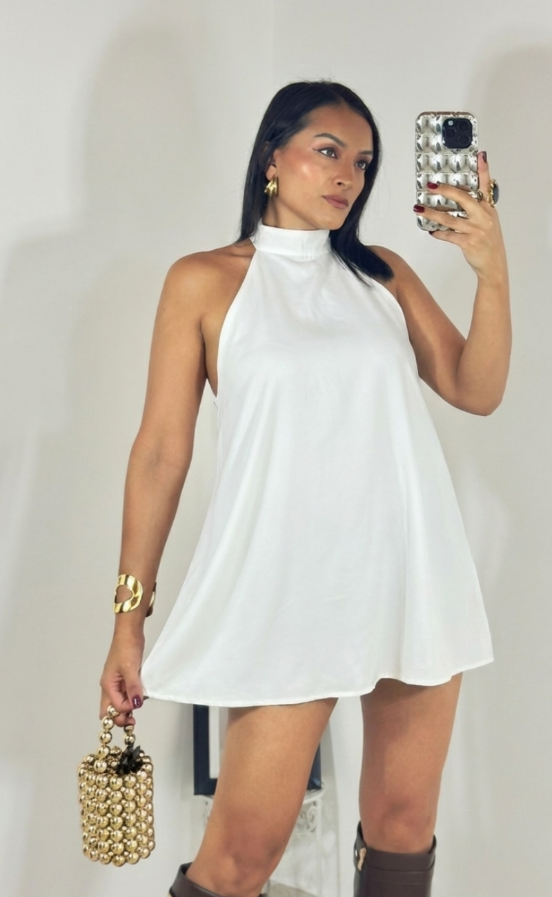 Vestido Rotondo cuello halter- Blanco